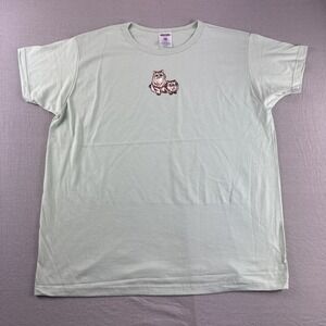 Jerzees T-Shirt Womens L Green Kitten Cat Short Sleeve Crewneck Stretch Vintage